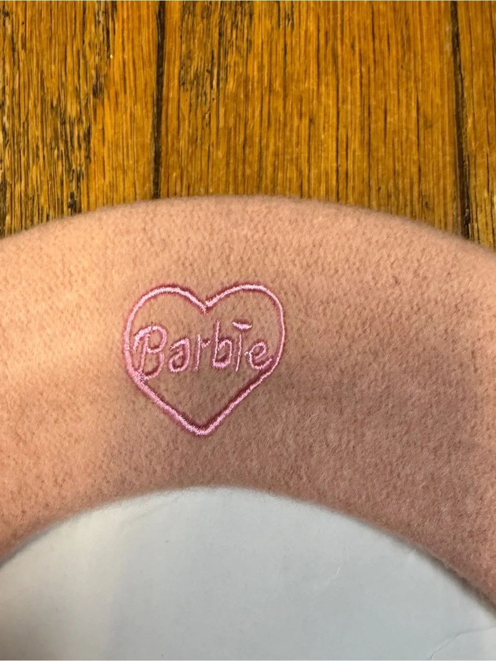 Barbie Blush Pink Fuzzy Beret with Embroidered Heart Logo